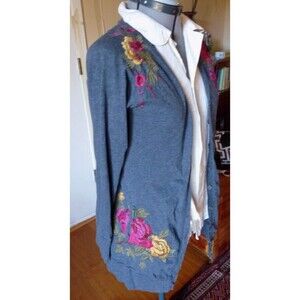 Johnny Was JW Open long tunic button cardigan asymmetric floral embroidery XS